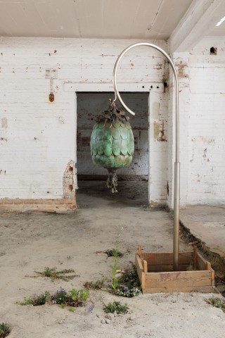 Antoine Espinasseau Fruit, 2023 Bronze, stainless steel, flowers 230 x 87 x 35 cm. 90 1/2 x 34 1/4 x 13 3/4 in. Ed. 3 + 1 AP