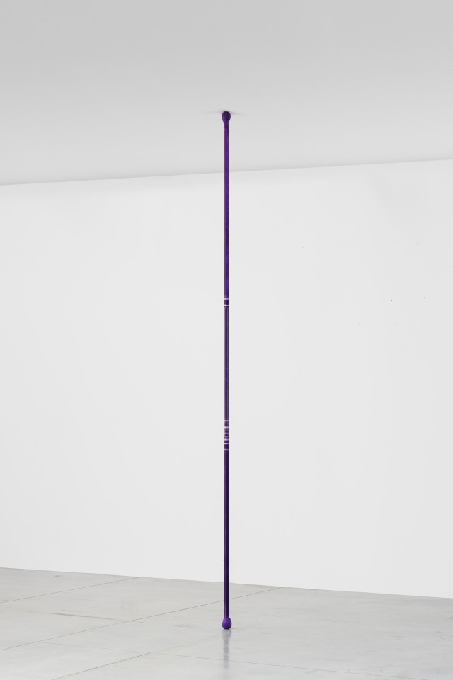 Chadwick Rantanen Telescopic Pole [TopGlides/Distressed Purple], 2015 Anodized aluminum, plastic, walkerballs Dimensions variable  (from 260 - 800 cm. // 102 to 315 in.)