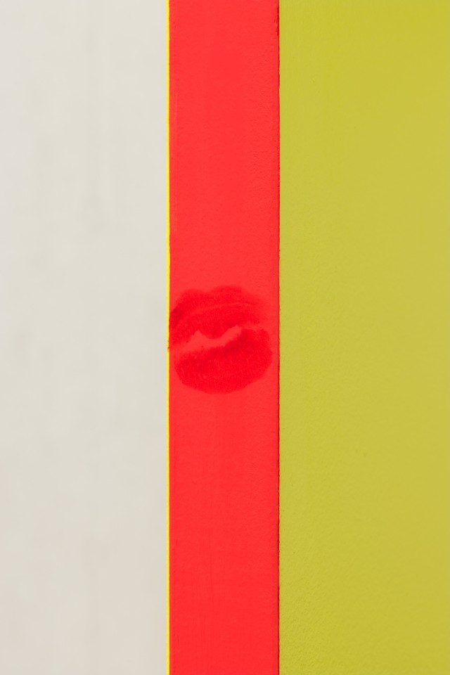 Bruno Zhu Door in Bidetmeier style, 2026 Wood, acrylic paint, hardware, lipstick 220 x 80 x 4 cm. 86 5/8 x 31 1/2 x 1 5/8 in.