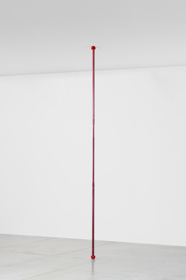 Chadwick Rantanen Telescopic Pole [Poen/Distressed Red], 2025 Anodized aluminum, plastic, walkerballs Dimensions variable  (from 260 - 800 cm. // 102 to 315 in.)