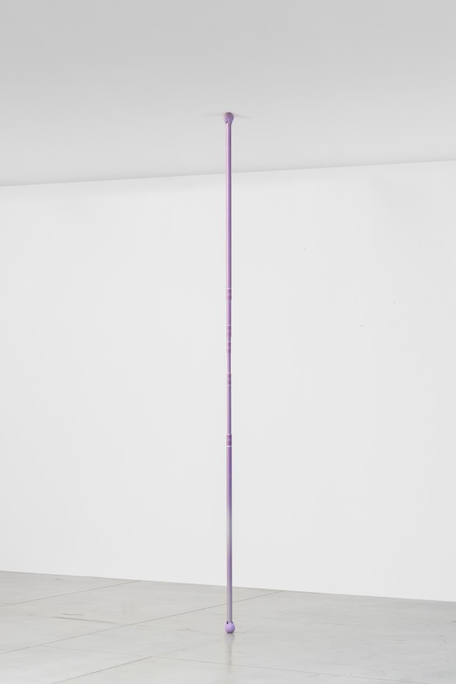 Chadwick Rantanen Telescopic Pole [Damoo/Distressed Lavender], 2025 Anodized aluminum, plastic, walkerballs Dimensions variable  (from 260 - 800 cm. // 102 to 315 in.)
