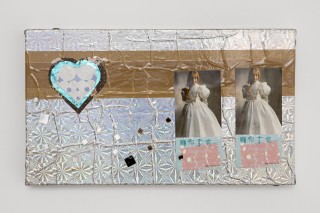 Maggie Lee Flag, 2023 Paper, adhesive vinyl, bookmarks, disco tiles 20 x 35 cm. 8 x 14 in.