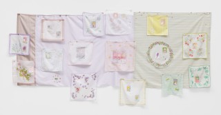 Leqi Shi Très belles heures du hérisson - ootd, 2026 Fabric, sewn buttons with magnets, watercolour, felt-tip pen, varnish, paper 115 x 242 cm. 45 1/4 x 95 1/4 in.